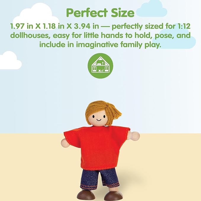 PlanToys® Boy Wooden Dollhouse Figurine | Poseable 1:12 Scale Mini Doll (4 Inch) | Dollhouse Accessories for Pretend Play | Eco-Friendly Montessori Toy for Kids Ages 3+