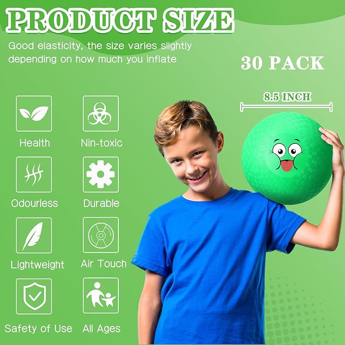 Jerify 30 Pcs Dodgeballs Playground Balls Bulk Colorful Emotion Handball Kickball Bouncy Balls for Indoor Outdoor Games Gym Camps Picnic Beach School