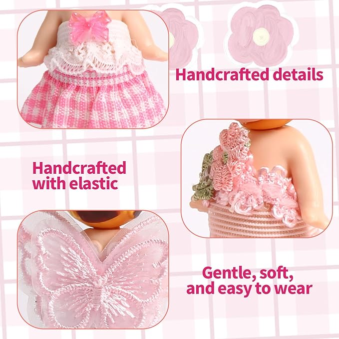 6 Sets Doll Outfits for 3 Inch Doll Pack, Mini Toys Clothes Pack with Tops & Skirts Clothing Mini Figure Costume Dress Up Accessories for Collector Display and Decoration (Pink)