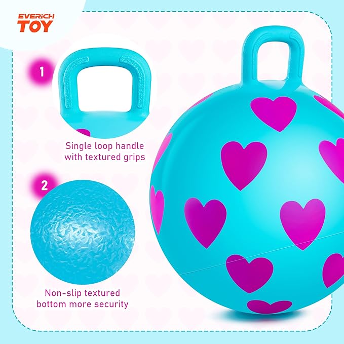 EVERICH TOY Hopper Ball,15In Sit On Bouncy Ball with Handle, Pink Heart Girls Toys - Fun Indoor Active Play, Inflatable Balance Toys for Girls Boys Birthday Gifts 3 4 5 6 Years Old