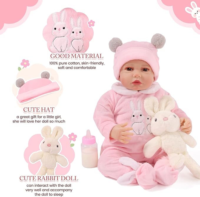 BABESIDE 8 Pcs Reborn Baby Doll Clothes with Bassinet for 17-22 Inch Baby Dolls, Baby Dolls Clothes Doll Accessories Set for Realistic Baby Dolls Girl (Not Doll)