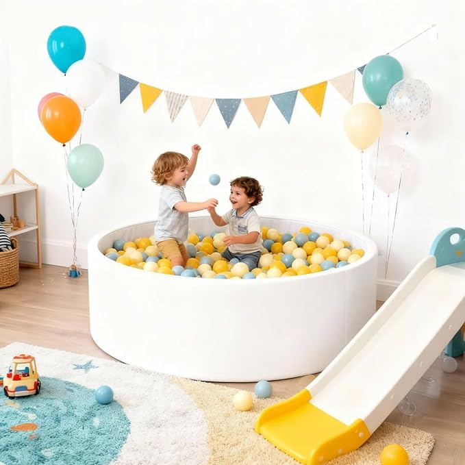 GOGOSO Ball Pit Balls for Toddler, Baby Plastic Playballs Kids Soft Pastel Pelotas Non-Toxic BPA-Free,Cream Yellow+Blue,100 Balls
