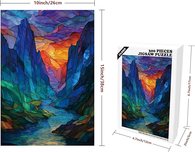 Great Jigsaw Puzzles for Adults 300 Pieces Stained Glass Mountain Puzzles for Adults Toys Gift Family Decoration Kids Puzzle
