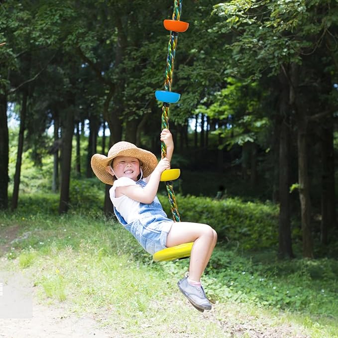 Tree Swing for Kids Backyard Single Disc Rope Climbing Swing Seat for Tree Indoor Outdoor Playground Set Accessories with Thickening 4 Ft Strap-Yellow