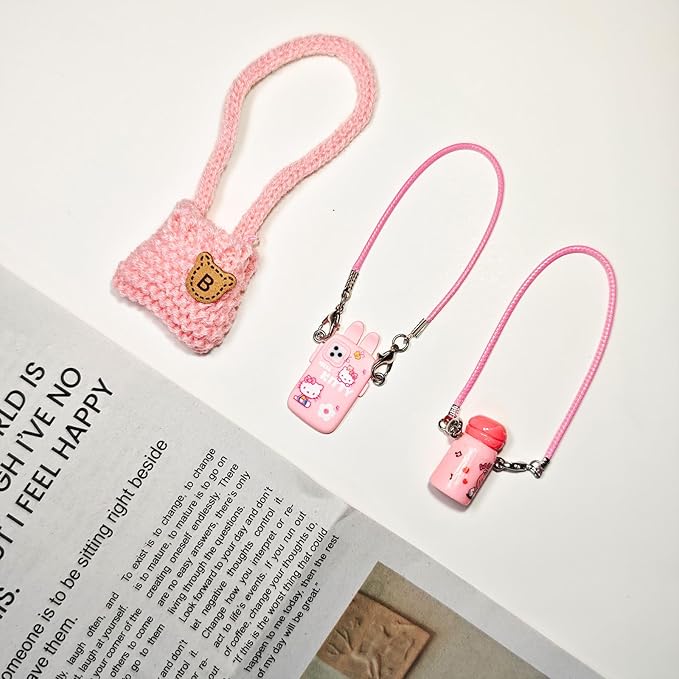 3pcs Doll Accessories Set Included Pink Knitted Bag, Camera Charm & Water Charm for Doll, Dress Up Accessories for 17cm Doll, Mini Costume Supplies