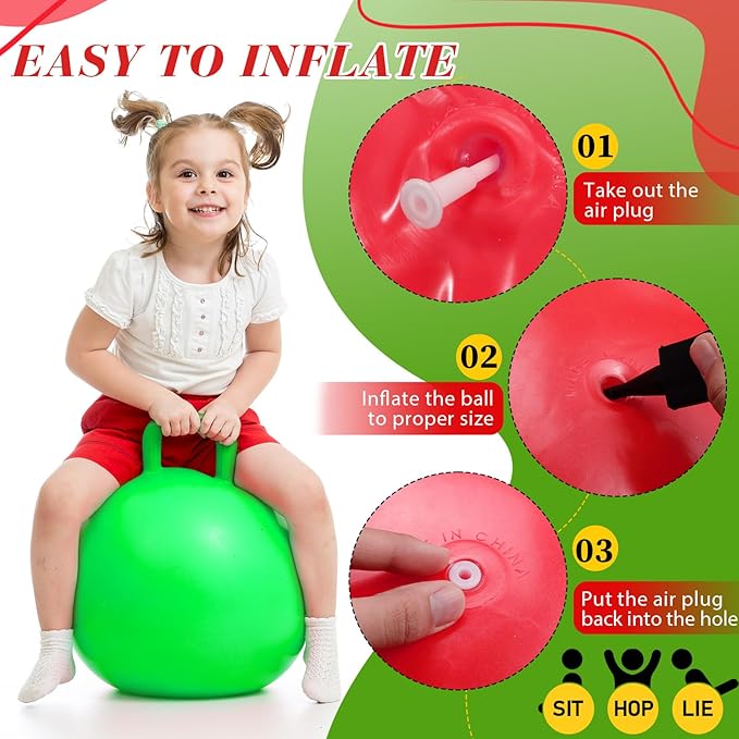 Sratte 6pcs Hopper Ball with Handle Bouncing Marble Bouncy Balls Hopping Toys Inflatable Jumping Toy for Jumping Sport Hop Boys Girls Gifts Party Favors (Pure,Classic Color)