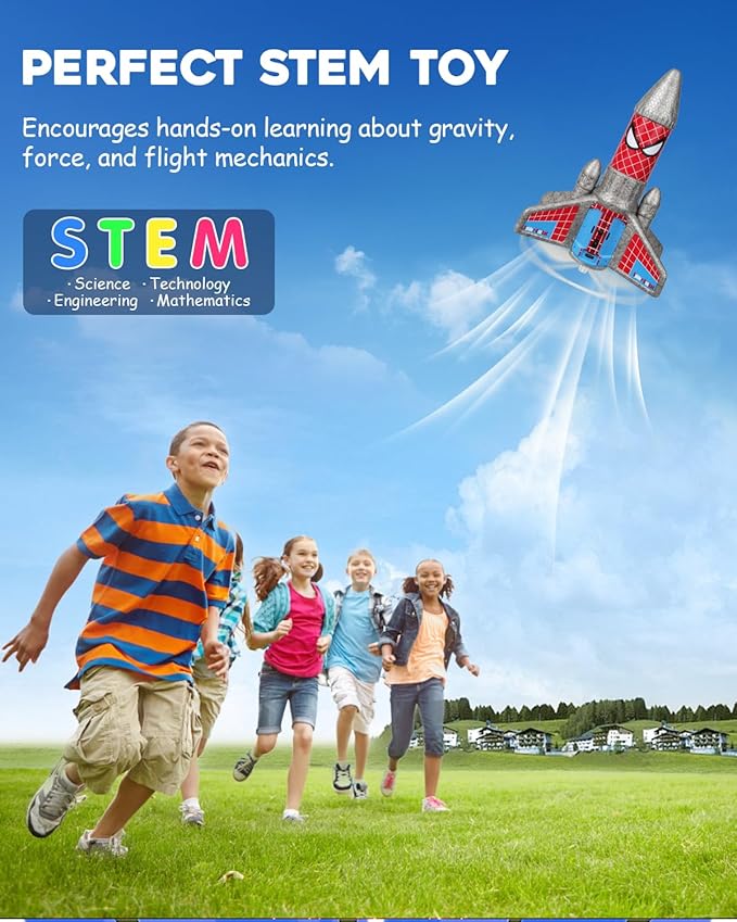 Rocket Launcher for Kids – 2nd Gen Upgraded Design, Electric Auto Launch, 200ft Flight with Safe Parachute, Outdoor Rocket Toy for Boys & Girls, Birthday Gift for Ages 6-13, Spider Pattern