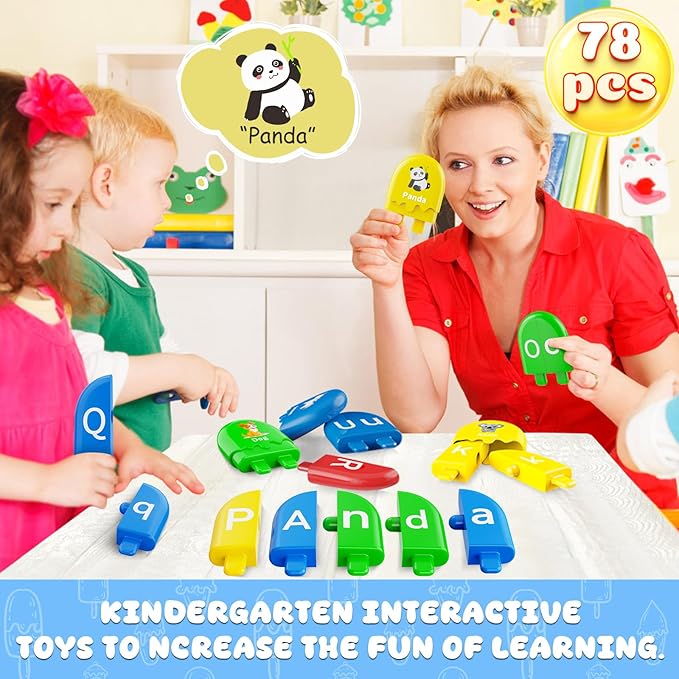 Alphabet Learning Toys 78 Pcs Ice Cream ABC Letter Matching Toy for Toddle Preschool Montessori Toy Smart Color Sorting Educational Toy for Kids 2 3 4 5+ Years Old