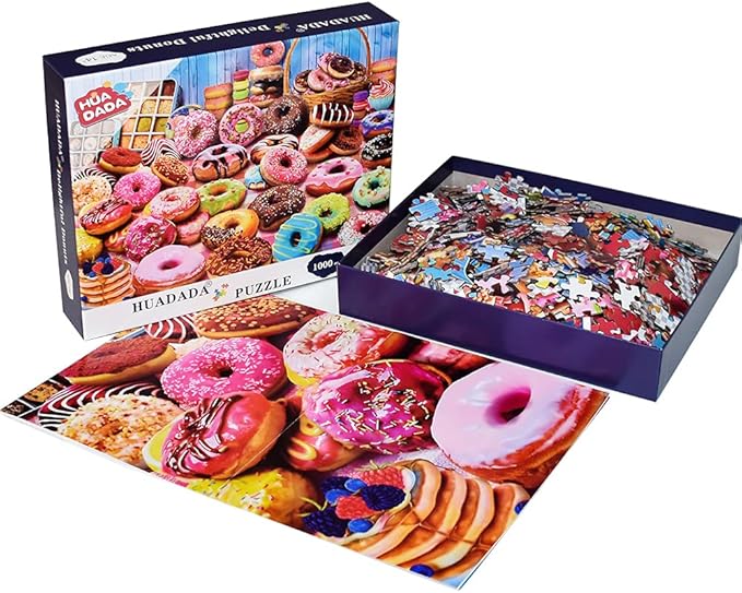 HUADADA Jigsaw Puzzles for Adults 1000 Pieces, Donuts Interlock Perfectly Letter on Back No Dust, Home Decor Birthday Party Gift Toy for Men Women Olders Seniors (27.5"x19.6"), 1:1 Poster