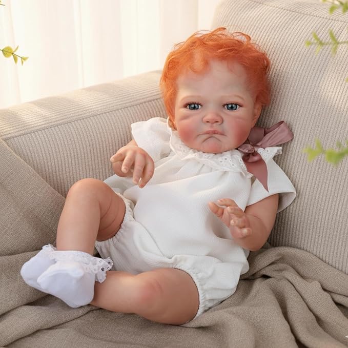 WOOROY Realistic Reborn Baby Dolls Girl- 20 Inch Lifelike Newborn Dolls with Red Hair and Open Eyes, Weighted Cloth Body Real Life Baby Doll with Accessories and Gift Box for Kids 3+