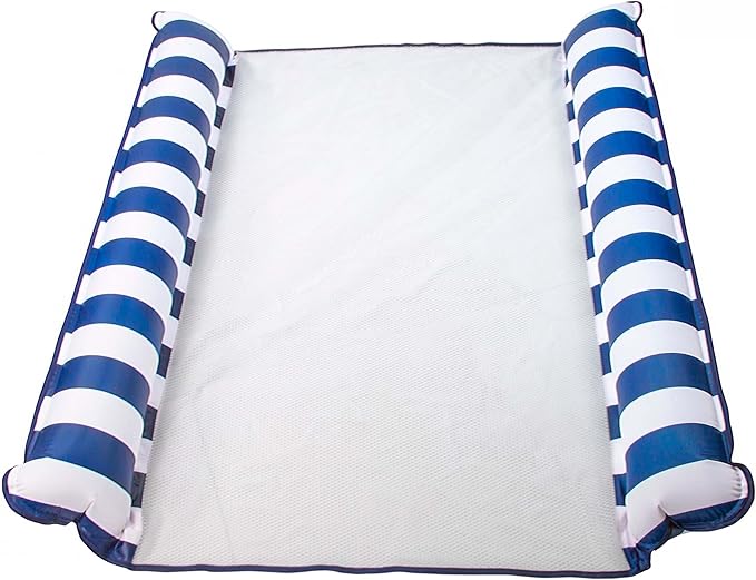 Aqua 2-in-1 Catalina XL Pool Float & Water Hammock – 1-2 Person, Multi-Purpose Inflatable Pool Floats for Adults – Patented Thick, Non-Stick PVC Material – Navy/White Stripe
