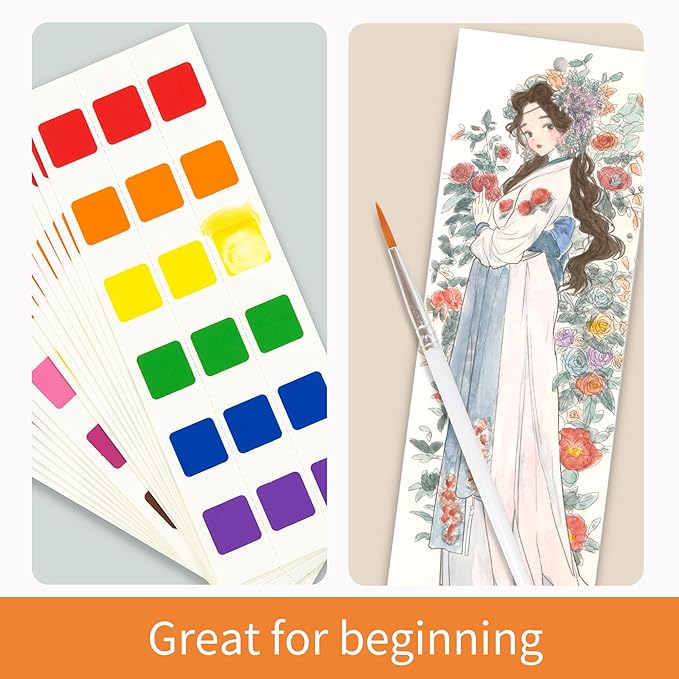 COIPLAY 648 Color Blocks Watercolor Paint Set, 52-Bookmarks, 3 Brushes, Silicone Cup, Dynasty Girls Coloring Books, for All Ages, Travel-Friendly, Easy to Use, All in One Art Supplies Craft kit
