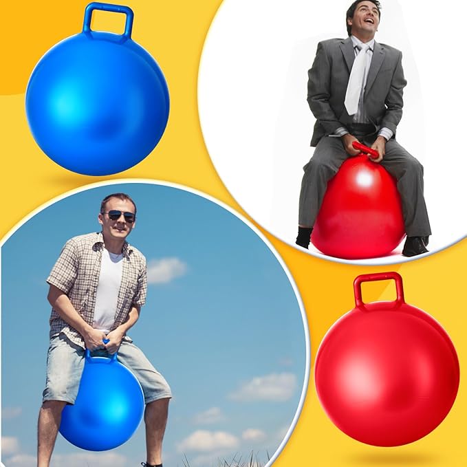 Lewtemi 3 Pcs 29 Inch Bouncing Ball with Handle, Outdoors Hopper Jumping Hopping Ball and Air Pump for Sports Exercise (Red, Blue, Yellow)