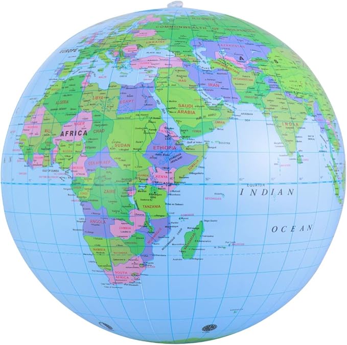 NUOBESTY Inflatable Globe Beach Ball, 11.8in PVC World Map Ball Inflatable Earth for Geography Teaching, Classroom Learning, Beach & Pool Games, Portable Educational Toy for Kids & Adults