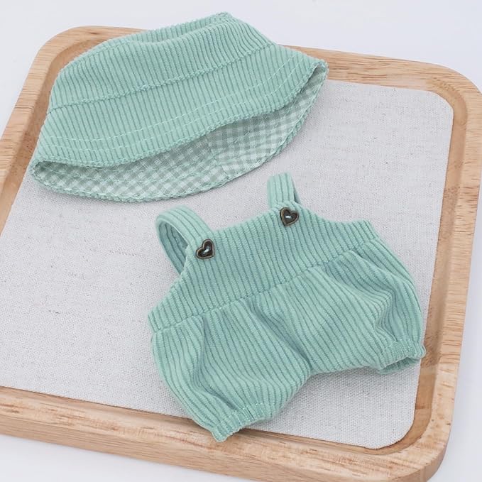 Etistta 6.7 inch Doll Clothes with Hat, Corduroy Bib Pants Overalls for 17cm Doll Accessories Outfits (Green)