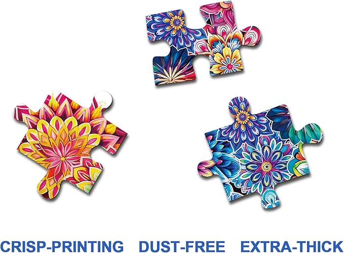 Colorful Flowers Puzzles Impossible Puzzle 1000 Piece for Adults, Mandala Art Jigsaw Puzzles Difficult Puzzles, Hard Blooming Puzzle Challenging Jigsaw Puzzles As Home Decor
