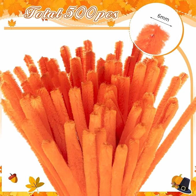 Peryiter 500 Pieces Pipe Cleaners Chenille Stems for Flowers Craft Supplies Bulk Fluffy Fuzzy Sticks for DIY Art Projects Creative Gift Wrapping Party Decorations(Fall Color,12 Inch)