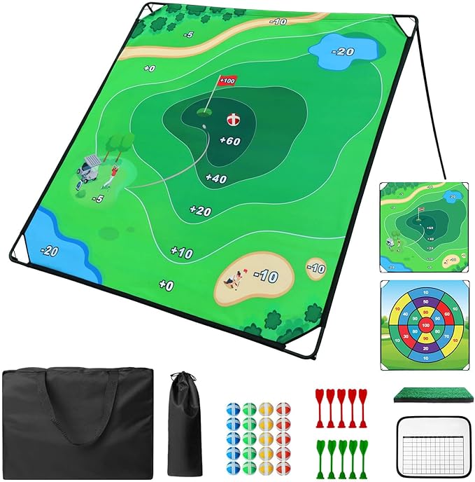 Golf Chipping Game Set, 71"x71" Portable Sticky Golf Game for Chipping Practice with Sticky Balls & Storage Bag for Indoor Outdoor (Double-Sided)