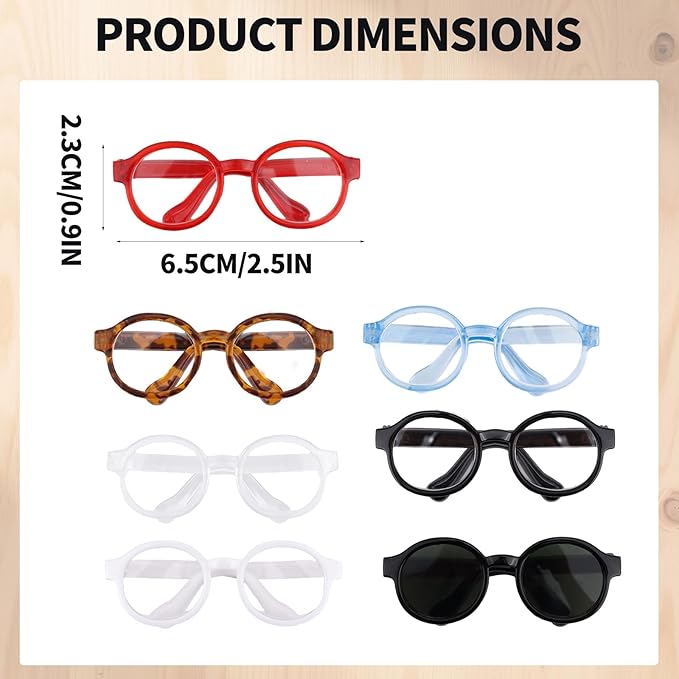 7pcs Doll Eye Glasses Set, Cute Plastic Doll Dress up Sunglasses Eyeglasses Mini Toy Costume Stuff Accessories for Figures Collectors Display & Decoration (7 Colors)