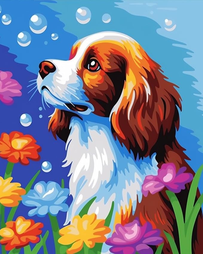 Paint by Numbers DIY Acrylic Painting Kit for Kids & Adults Beginner – 16" Wx20 L Colorful Cute Dog Pattern