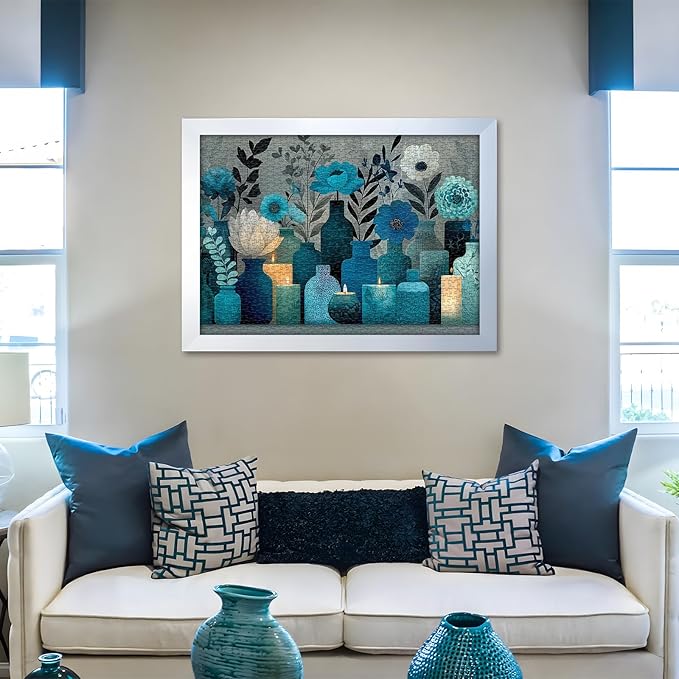 Blue Flower Puzzles for Adults 1000 Pieces,PICKFORU Indigo Whisper Jigsaw Puzzle, Elegant Plant Floral Vase Puzzles, Challenge for Adults Modern Aesthetic