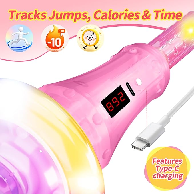 Skip Ball for Kids, Rechargeable Skip Ball Ankle Toy with Flashing Light-Up Wheel & Rod, Indoor/Outdoor Toys for Kids with Counter, Timer and Cal Calculator