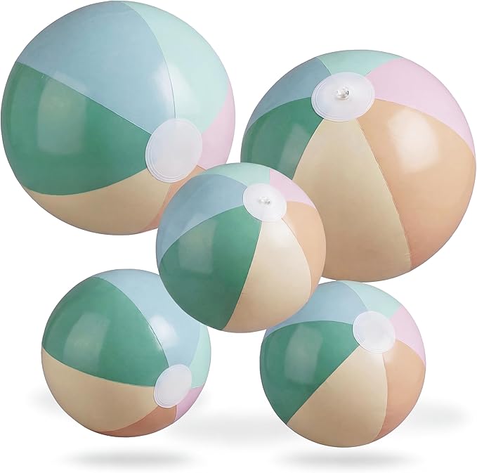 5 Pcs Inflatable Beach Balls 24 & 16 Inch Pastel PVC Large Beach Balls Bulk Blow up Pool Water Game Toy for Kid Adult Birthday Luau Summer Pool Party Favors Decorations(Morandi)