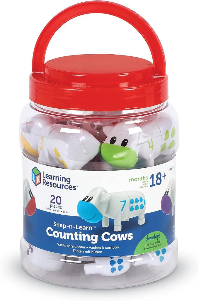 Learning Resources Snap-n-Learn Counting Cows Toy Set - Toddler Toys, Farm Animals, Color Sorting, Fine Motor Skills, Barn Pre K Activities, Preschool, Math Manipulatives, Matching Games