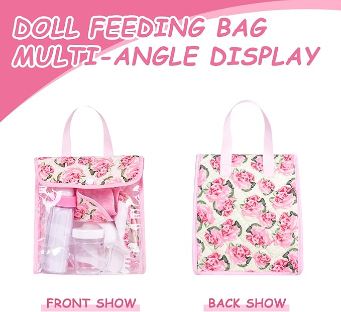 Rakki Dolli Feeding Set Nursery Bag Set for Dolls, Plate Together with Spoon, Fork, Milk Bottle, Juice Cup, Towel &Bib