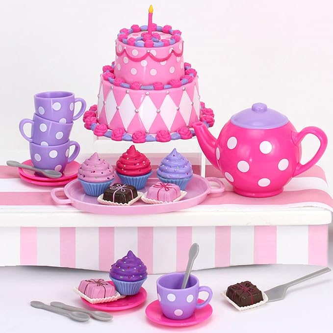 Sophia's 64 Piece Ultimate Dessert Tea Party Set for 18'' Dolls, Pink and Purple