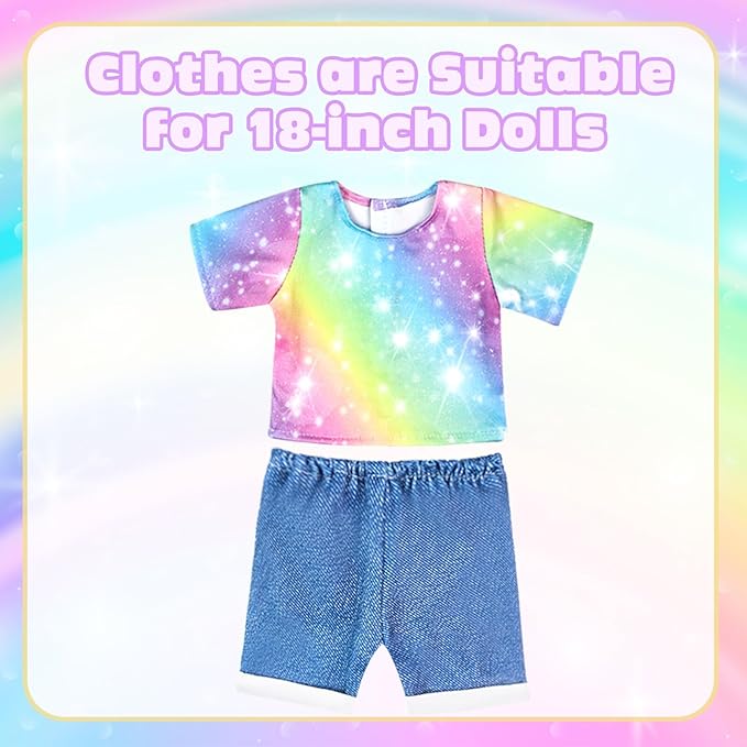 19 Pcs Girl Doll Accessories, 18 Inch Dolls Travel Case Luggage Play Set with Dolls Bag, Clothes, Pillow, Sunglasses, Camera Stuff Fit 18 Inch Doll Gifts for Girls Age 3+ Christmas Birthday