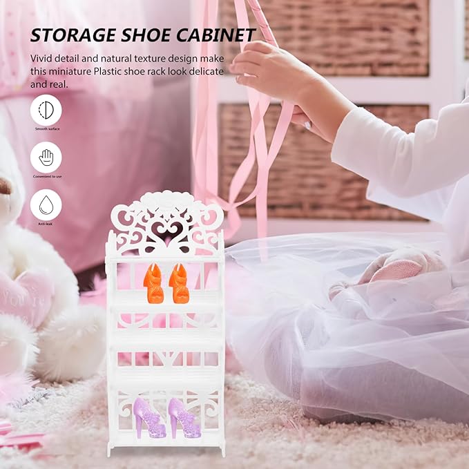 NUOBESTY Doll Shoes Rack Miniature Dollhouse Furniture for Girl Dolls Organizers Storage Accessories Playset
