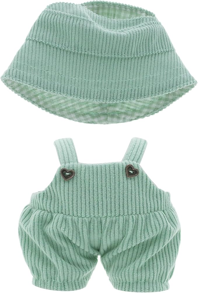 Etistta 6.7 inch Doll Clothes with Hat, Corduroy Bib Pants Overalls for 17cm Doll Accessories Outfits (Green)