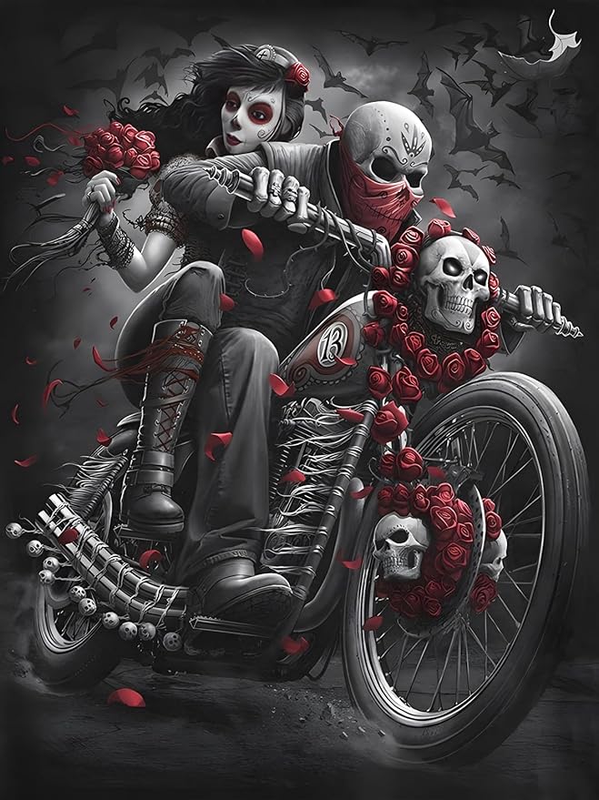 1000 Pieces Jigsaw Puzzle for Adults,Skeleton Grim Reaper MotorcycleGirlfriend Wood Jigsaw Puzzle,Brain Challenge Educational Game Relaxation Pastime Entertainment Activity Decorative Puzzle