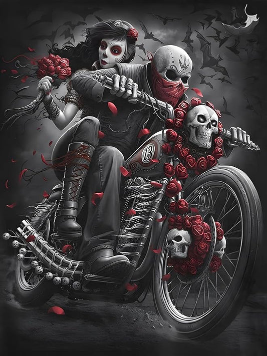 1000 Pieces Jigsaw Puzzle for Adults,Skeleton Grim Reaper MotorcycleGirlfriend Wood Jigsaw Puzzle,Brain Challenge Educational Game Relaxation Pastime Entertainment Activity Decorative Puzzle