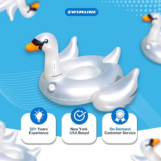 SWIMLINE ORIGINAL 90702 LED Inflatable Swan Pool Float Lounge| Light-Up Ride-On Floatie Raft with Stable Legs | 3 Color Options for Parties & Relaxation