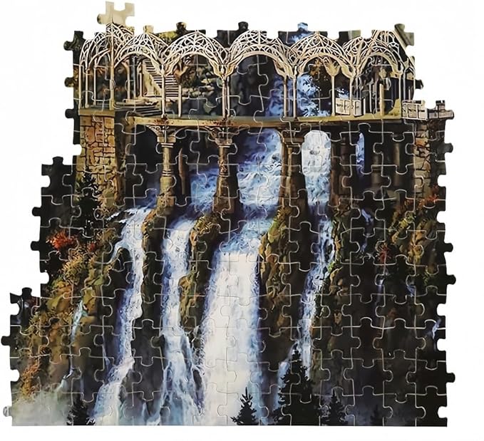 Moruska Fantasy Puzzles for Adults 1000 Piece - Waterfall Castle - Movie Scene Middle Earth Jigsaw Puzzle Cool and Difficult 1000 Pieces Adult Puzzles