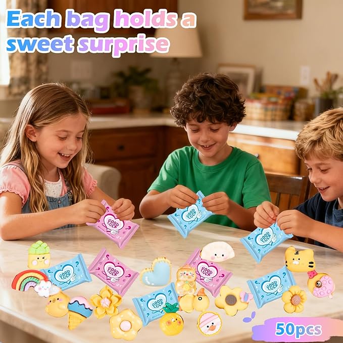 Yellow Series 50pcs Mystery Mini Resin Blind Bags – Tiny Cute Figures for Crafts, Dollhouses, Fairy Gardens, Kids’ Surprise Toys, Christmas Stocking Stuffers & Gifts