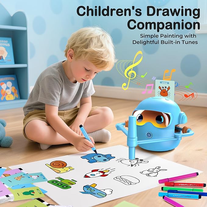 NAUQUOHZ Drawing Robot for Kids with 100 Cards, Montessori Painting Toys with Voice Interaction&16 Color Pens Educational Drawing Machine Toys for 3 4 5 6 7 8 Year Old Boys Girls