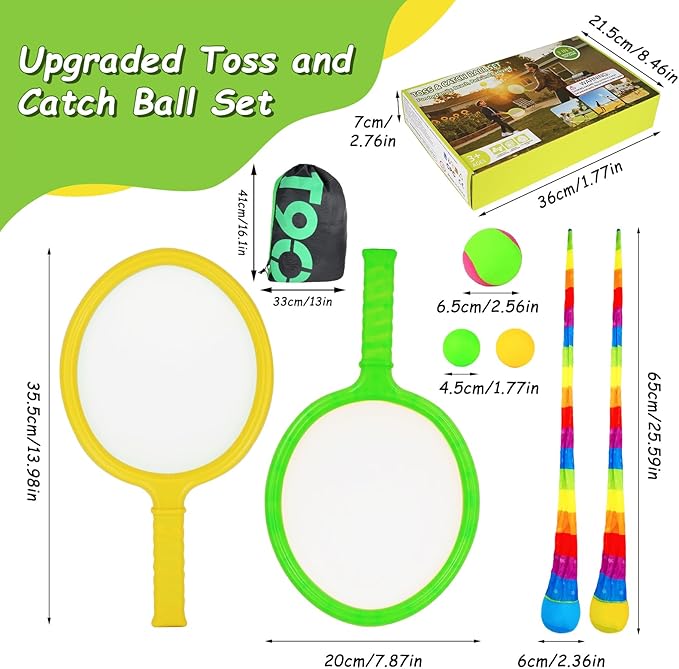 Double the Fun, 2-in-1 Toss and Catch Game with Dual-Sided Paddles, Ultimate Outdoor Activity Set for Kids 3+ Family. Perfect Outside Toy for Beach, Yard, Camping, an Engaging Gift for Boys and Girls