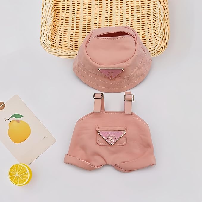 Clothes for 6.7" / 17cm Doll – Premium LABUBU Pink Overalls Outfit with Miniature Accessories (Doll Not Included)