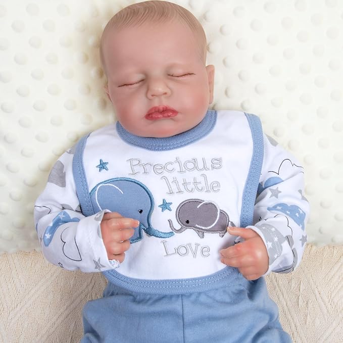 Reborn Baby Doll Clothes for 17-22 Inch Reborn Doll Boy Blue Elephant Outfit 4-Piece Newborn Baby Dolls Accessories