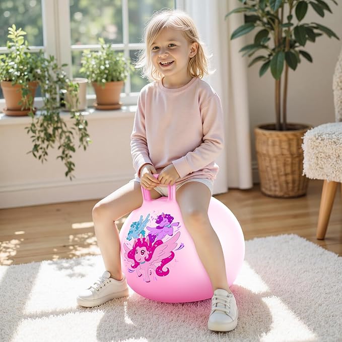 PlayZap Hopper Balls for Kids 3-8, 18 Inches Bouncy Ball with Handle, Inflatable Bouncing Hopper, Jumping Hopping Toys Hippity Hop Girls Boys Gifts, Pink