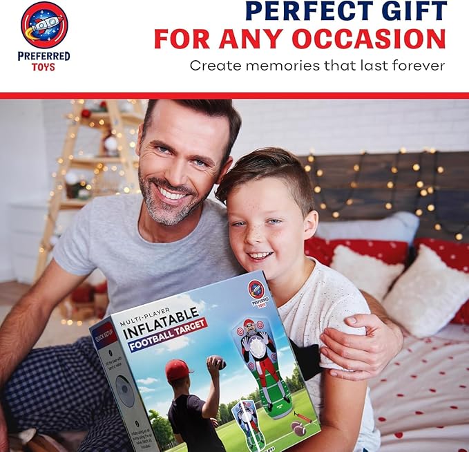 65” Inflatable Football Target Net Toss Game - Double-Sided Throwing Practice Football Stuff with Mini Balls - Backyard Tailgate Party Sports Toy for Kids & Adults