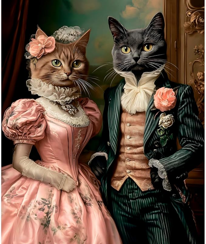 Puzzles for Adults 1000 Pieces, Victorian Cats: The Elegant Pair Portret, Hard Challenging Jigsaw Puzzle for Puzzle Lovers, Bonus Poster Included. Vintage cat Puzzle, Matte Finish.