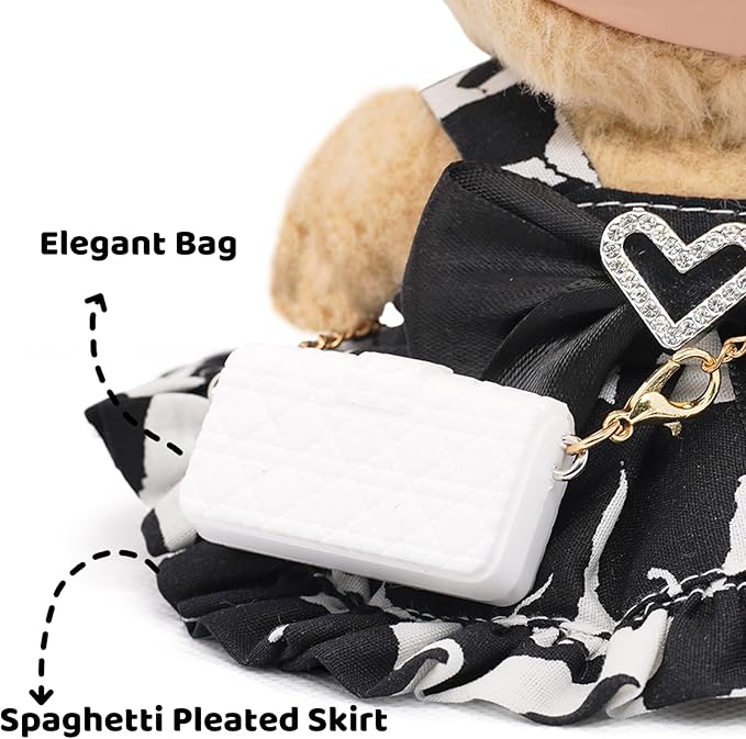 Clothes for 17cm Dolls, 2 Piece Set Includes a Dress and Hat - Stylish Adorable Dolls Clothes Accessories - Ideal for Collectors - No Doll (Black)