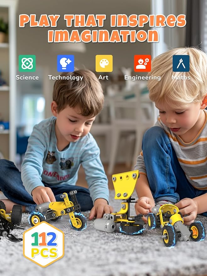 10 in 1 STEM Building Toys for Kids Ages 4-8, Educational Construction Engineering Building Kit for Boys Girls, Motorized Bulldozer Excavator Toy Set