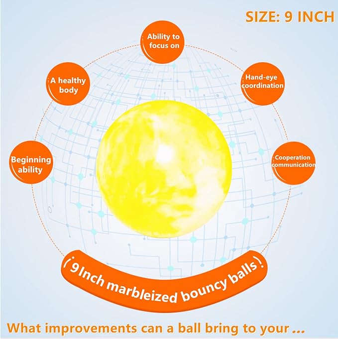 4 Pcs Playground Balls with Pump, 9 inch Inflatable Bouncy Balls for Kids, School, Beach, Kickball DodgeBalls and Indoor Outdoor Plays