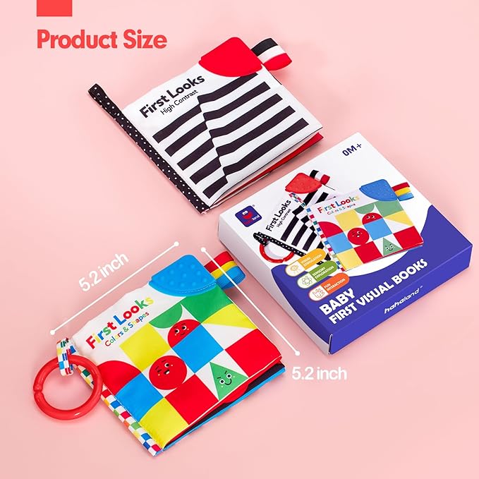 hahaland Baby Books 0-6 Months - 2PCS Infant Toys 0-6m Tummy Time Babies Toy Newborn Toys High Contrast Visual Development Sensory Book Baby Girl Boy Shower Birthday Easter Basket Stuffers