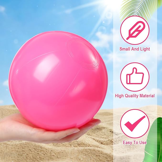 Realspring 24 Pcs Inflatable Beach Balls for Kids Bulk Pastel Solid Color Jumbo Beach Ball Swim Pool Floating Toys Baby Shower Birthday Summer Party Decor(Pink and White,10 Inch)